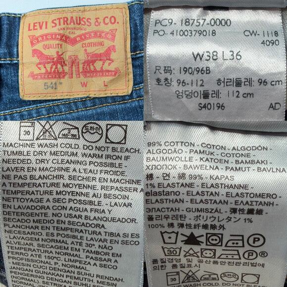 Levi's 541 Athletic Taper Fit Jeans Mens size 38 x 34 Low Stretch Denim - Picture 12 of 13